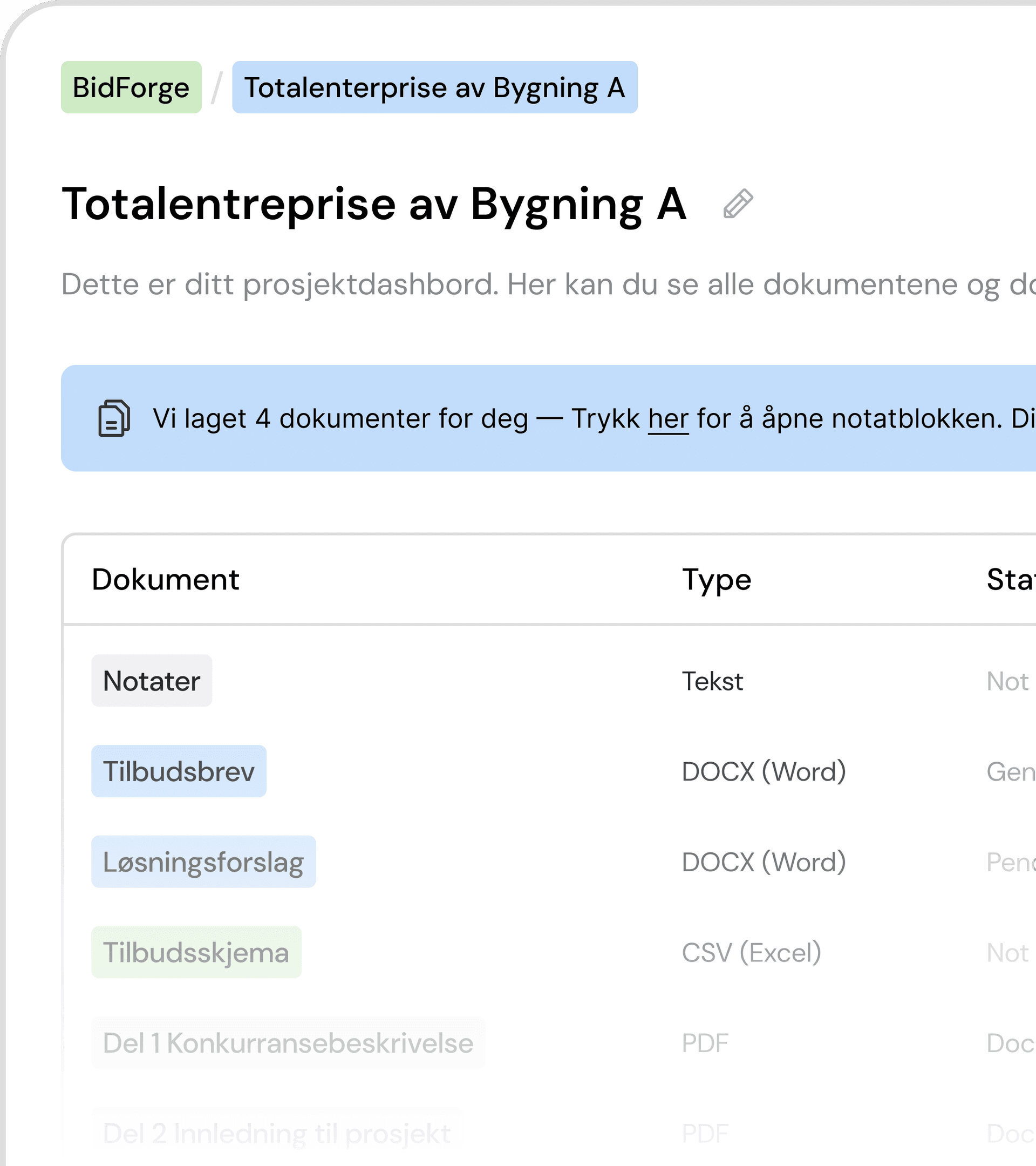 BidForge dashboard mockup